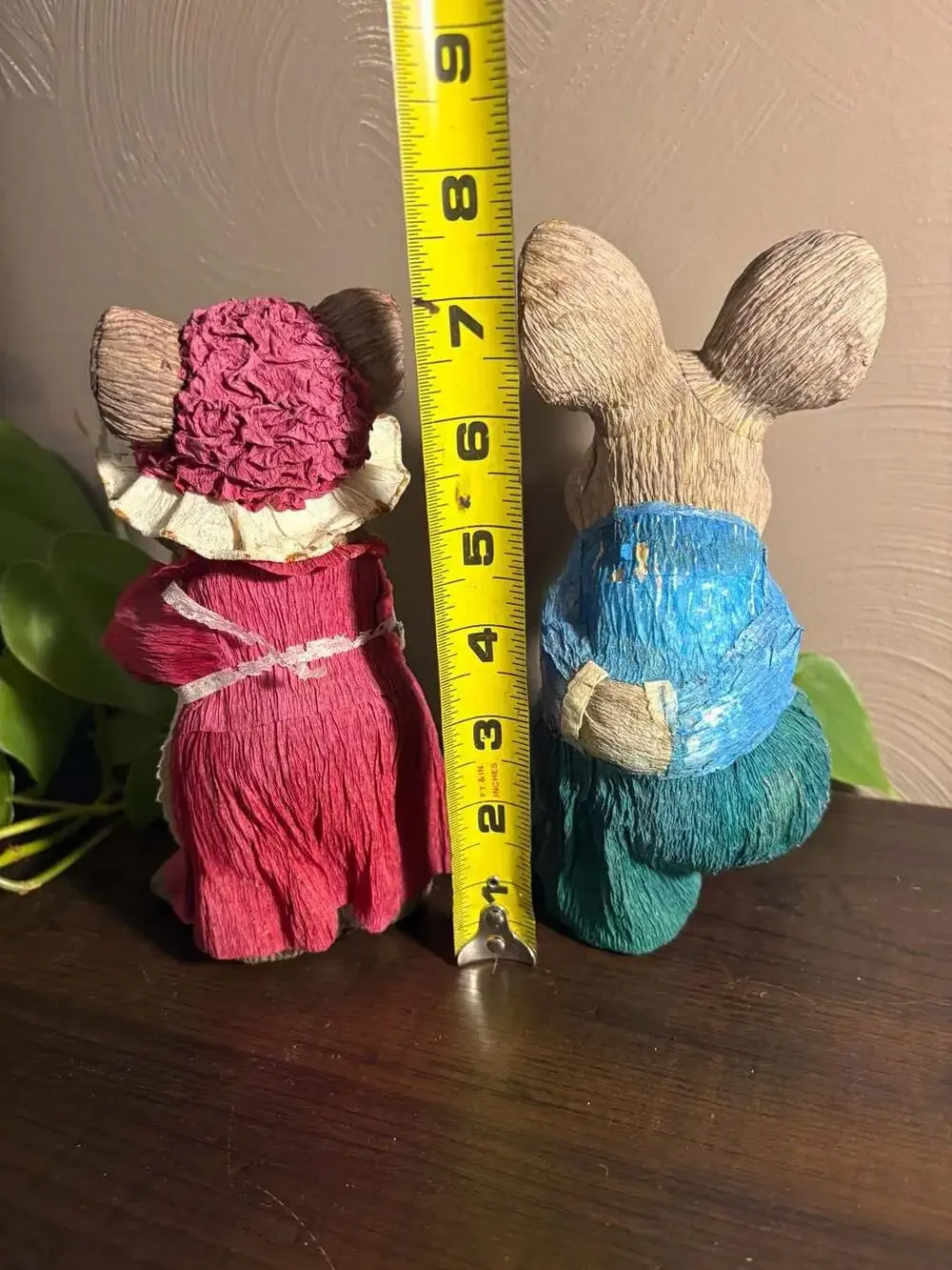 Vintage Paper Mache Easter Bunny Couple Figurines in Traditional Clothing